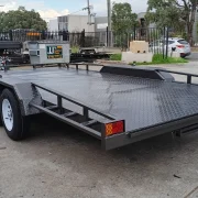16ft x 6ft6in Semi Flat Car Trailer – 3200kg ATM, RHS Sides, Slide In Ramps