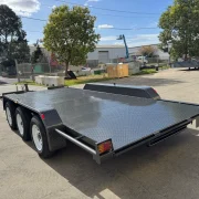 16ft x 6ft6in Tri Axle Semi Flat Car Trailer – 3500kg ATM, Slide In Ramps