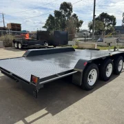 16ft x 6ft6in Tri Axle Semi Flat Car Trailer – 3500kg ATM, Slide In Ramps