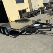 16ft x 6ft6in Tri Axle Semi Flat Car Trailer – 3500kg ATM, Slide In Ramps