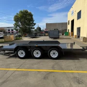 16ft x 6ft6in Tri Axle Semi Flat Car Trailer – 3500kg ATM, Slide In Ramps