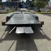 16ft x 6ft6in Tri Axle Semi Flat Car Trailer – 3500kg ATM, Slide In Ramps