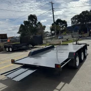 16ft x 6ft6in Tri Axle Semi Flat Car Trailer – 3500kg ATM, Slide In Ramps