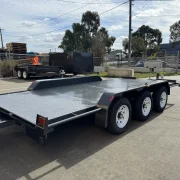 16ft x 6ft6in Tri Axle Semi Flat Car Trailer – 3500kg ATM, Slide In Ramps